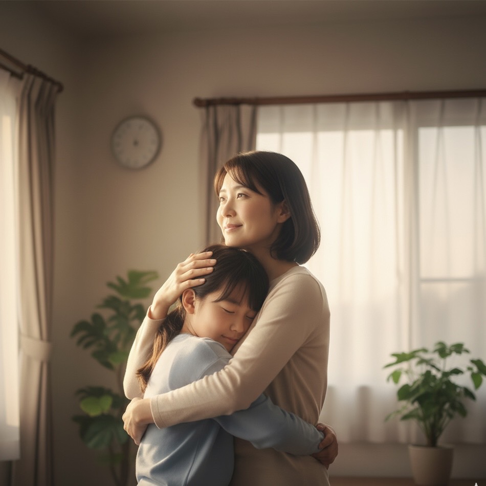 母親が子どもを優しく抱きしめている様子